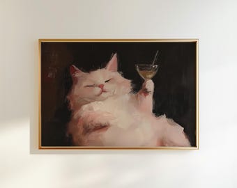 Funny Cat Cocktail Print: Whimsical Bar Cart Wall Art