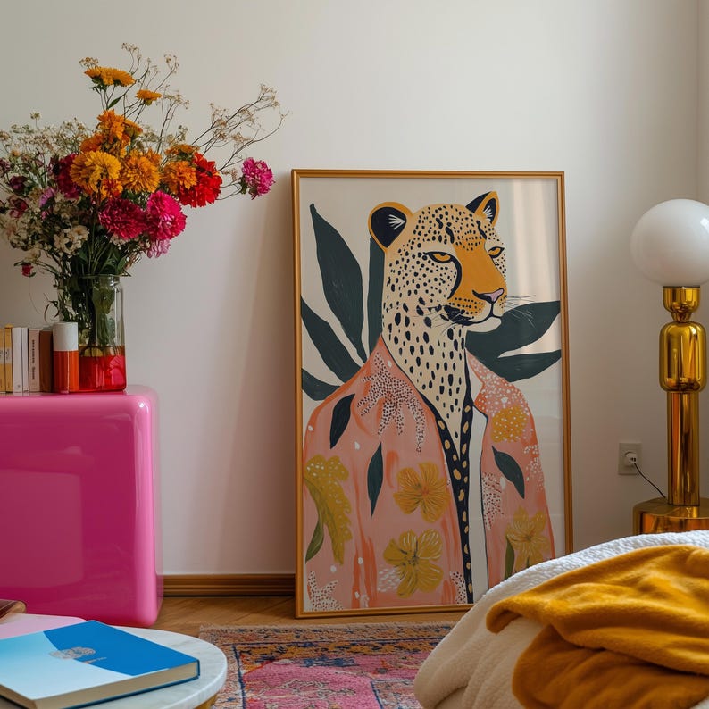 Wall Art Leopard Print Art Boho Bedroom Decor Burnt Orange Home Decor Neutral Wall Art Modern Boho Decor Living Room Wall Art, Eclectic Decor, Bohemian Style, Animal Print Art, Neutral Colors Decor, Boho Living Room Decor, Bedroom Wall Art, Boho Chic