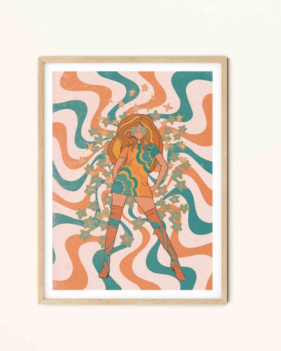 70s Psychedelic Floral Art Print: Retro Home Decor - Etsy