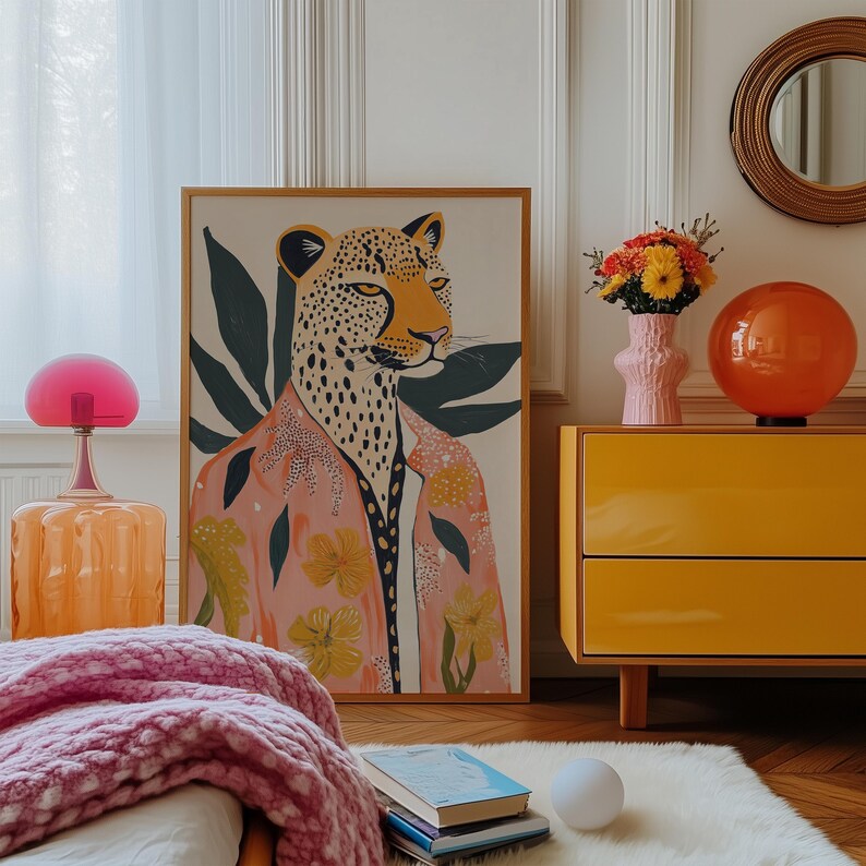 Wall Art Leopard Print Art Boho Bedroom Decor Burnt Orange Home Decor Neutral Wall Art Modern Boho Decor Living Room Wall Art, Eclectic Decor, Bohemian Style, Animal Print Art, Neutral Colors Decor, Boho Living Room Decor, Bedroom Wall Art, Boho Chic