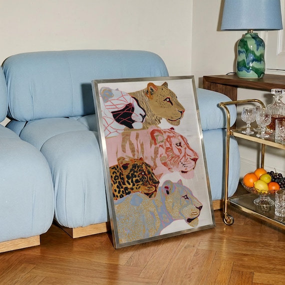Big Cat Wall Art, Lioness Leopard Print, Safari Animal Artwork, Maximalist Wildlife Decor, Jungle Gallery Wall, Contemporary Animal Art