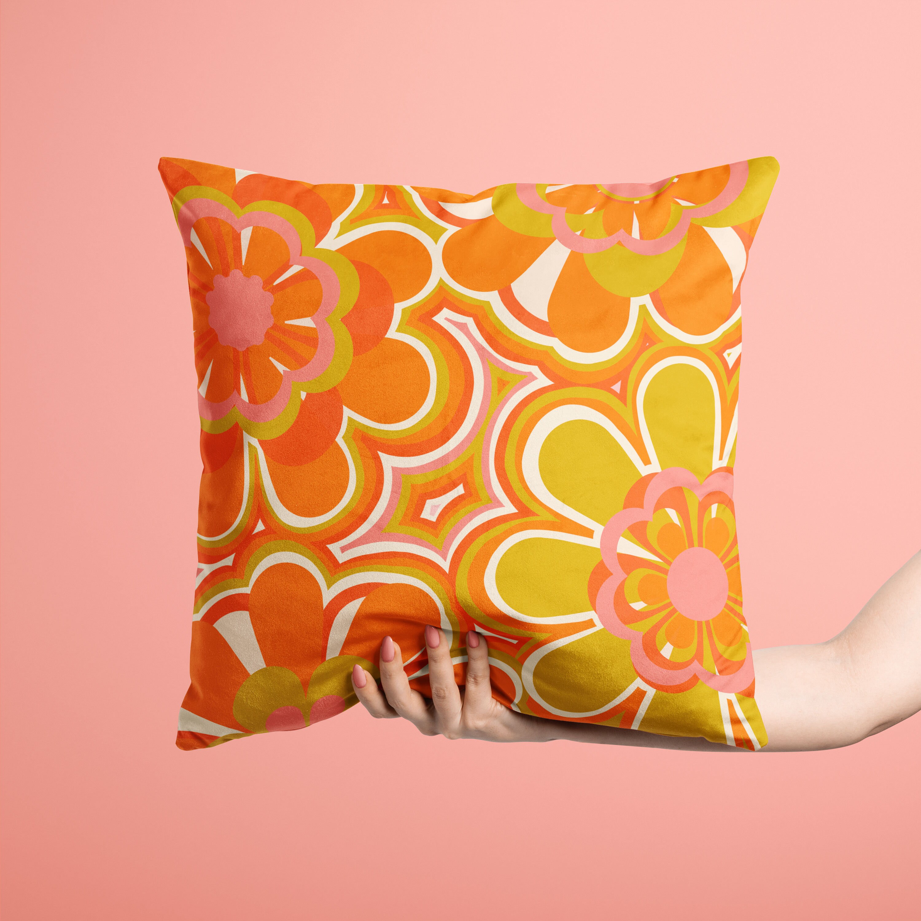 70s Retro Pillow Retro Floral Throw Pillow 70s Cushion Mid Century Modern Pillow Colorful Floral Throw Pillow 70s Bedroom Decor Etsy
