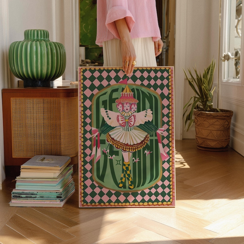 Gemini Zodiac Wall Art: Coquette Astrology Print, Whimsical Circus Poster, Boho Bedroom Decor image 11