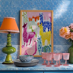 Wall Art, Colorful Llama Print, Floral Decor, Whimsical Dopamine Alpaca Poster, Maximalist Kids Room Nursery Decor, Vibrant Living Room Art