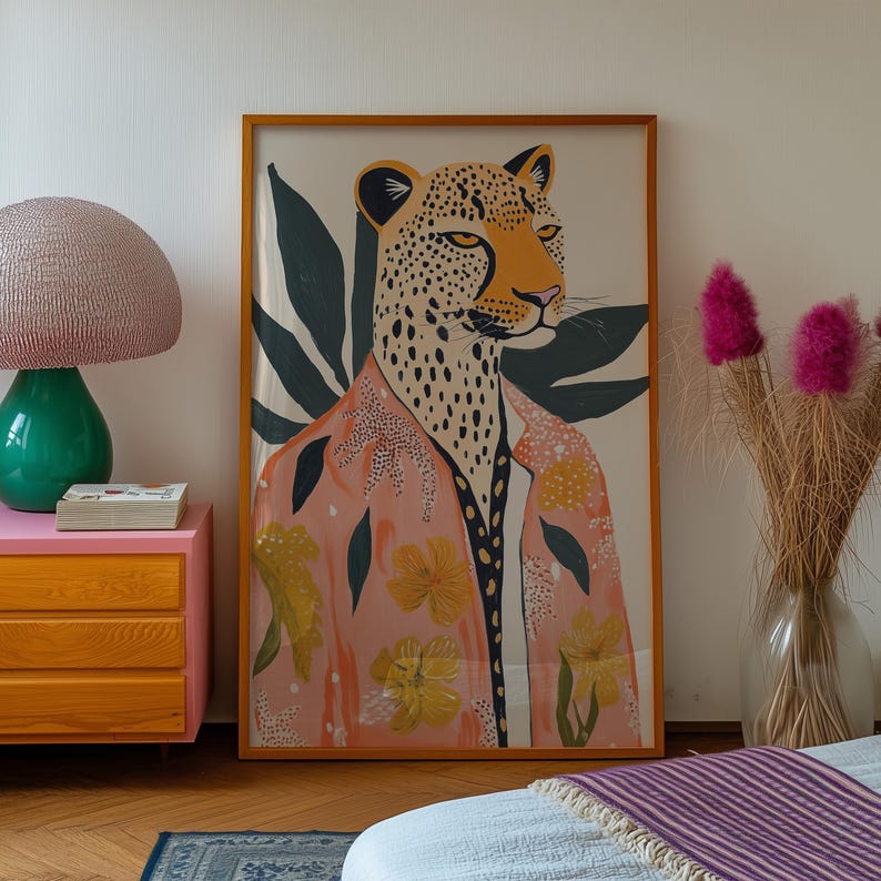 Wall Art Leopard Print Art Boho Bedroom Decor Burnt Orange Home Decor Neutral Wall Art Modern Boho Decor Living Room Wall Art, Eclectic Decor, Bohemian Style, Animal Print Art, Neutral Colors Decor, Boho Living Room Decor, Bedroom Wall Art, Boho Chic
