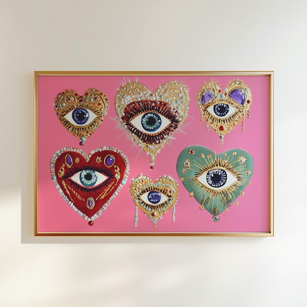 Psychedelic Heart Eye Art Print: Pink Maximalist Decor