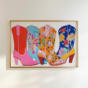 Colorful Cowboy Boot Art Print: Eclectic Western Wall Decor