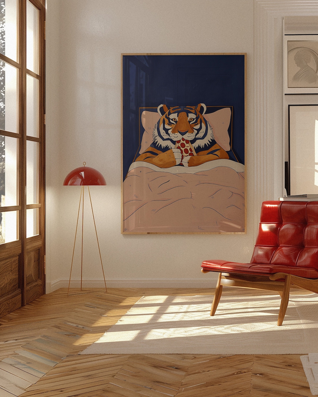 Tiger Eating Pizza Poster: Retro 70s Navy Blue Wall Art - Etsy