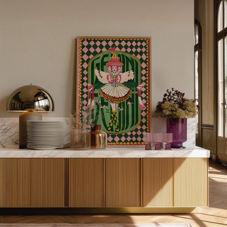 Gemini Zodiac Wall Art: Coquette Astrology Print, Whimsical Circus Poster, Boho Bedroom Decor image 9
