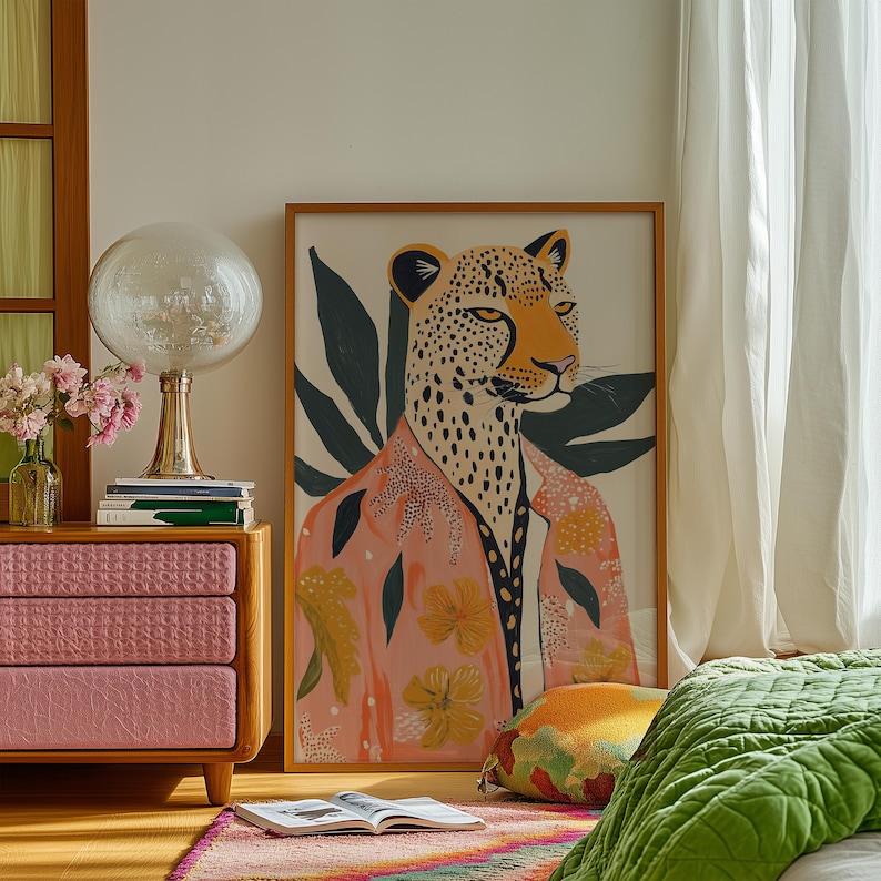Wall Art Leopard Print Art Boho Bedroom Decor Burnt Orange Home Decor Neutral Wall Art Modern Boho Decor Living Room Wall Art, Eclectic Decor, Bohemian Style, Animal Print Art, Neutral Colors Decor, Boho Living Room Decor, Bedroom Wall Art, Boho Chic