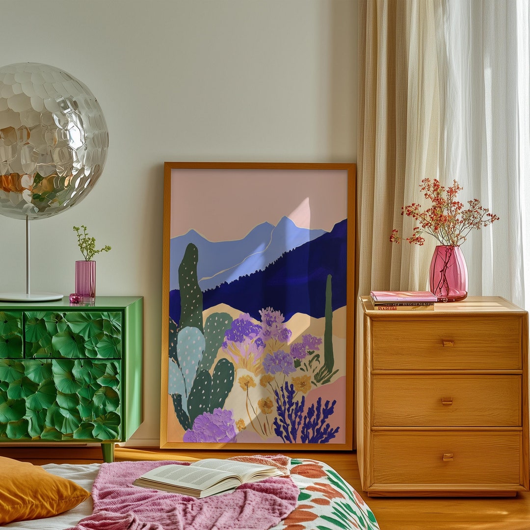 Pink Cowgirl Cactus Print: Boho Desert Landscape Wall Art - Etsy
