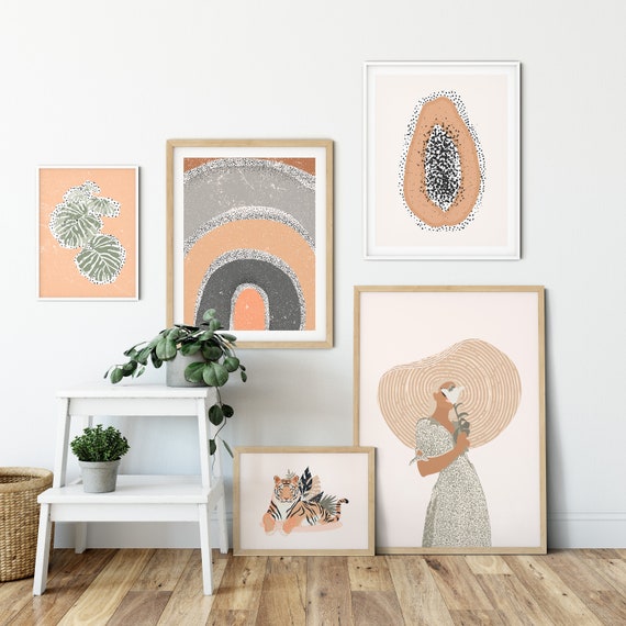 Boho Decor Gallery Wall Set Of 5 Prints Boho Room Decor Burnt Orange Wall Art Boho Living Room Boho Rainbow Print Boho Bedroom Decor