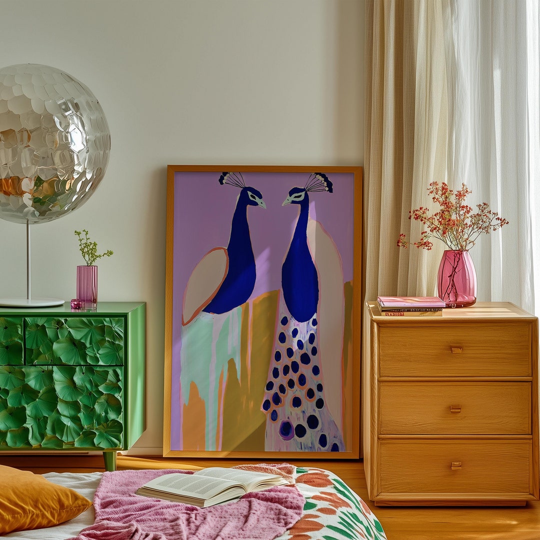 Colorblock Peacock Print: Abstract Maximalist Wall Art - Etsy