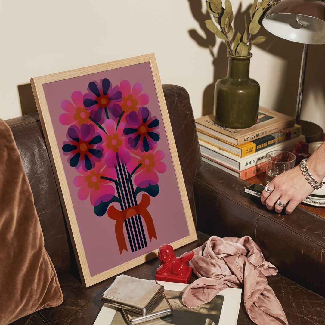 Retro Floral Bouquet Print, Mid Century Modern Botanical Wall Art - Etsy