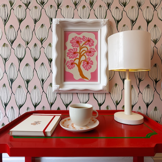 Pink Daisy Floral Print: Preppy Coquette Dorm Room Wall Art