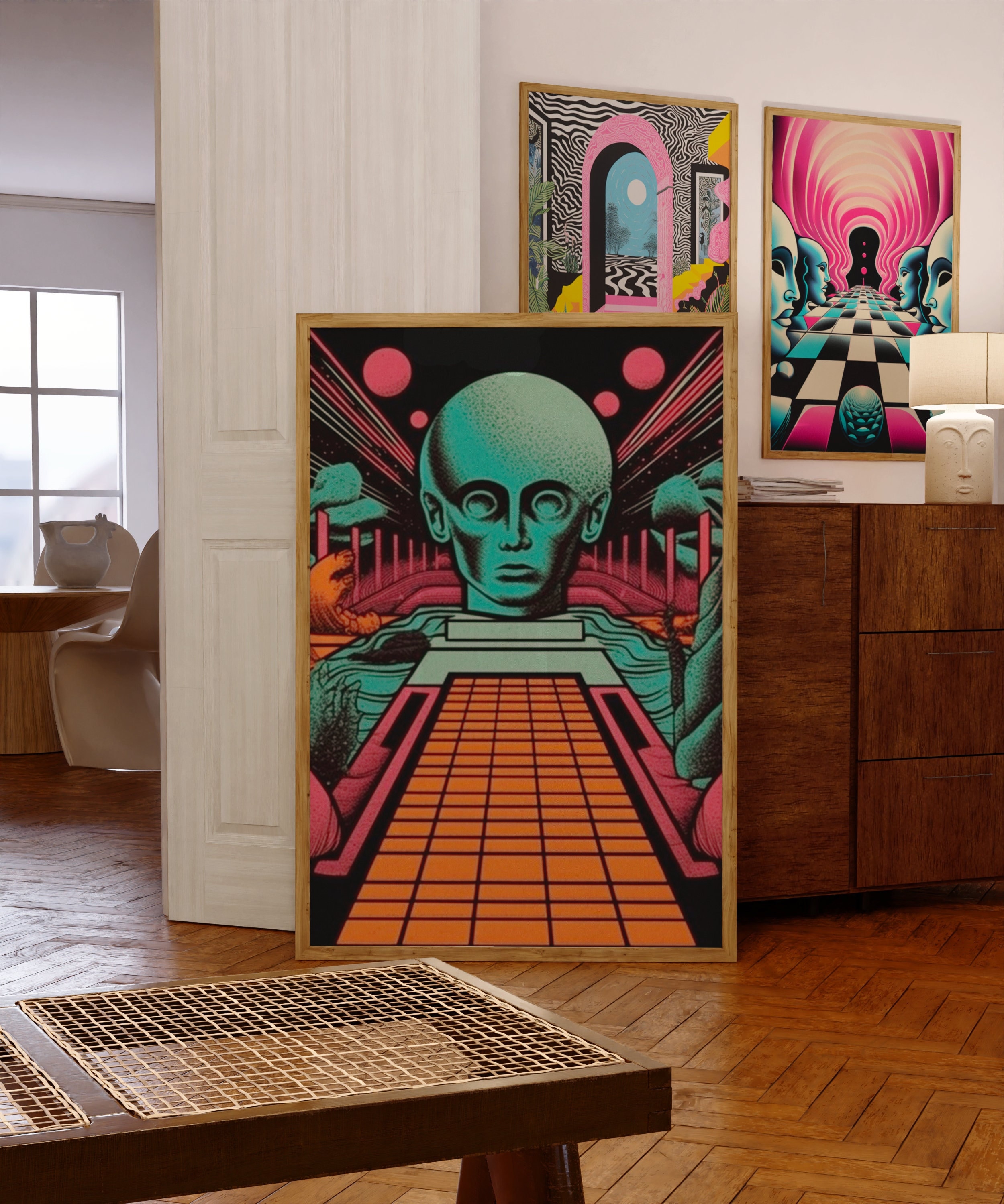 70年代のサイケデリックアートプリント：レトロなエイリアンオーラ