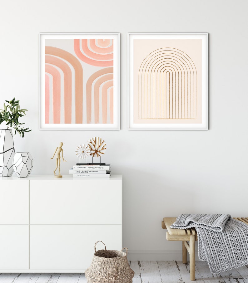 Rainbow Print Abstract Decor Gallery Wall Burnt Orange Art Etsy