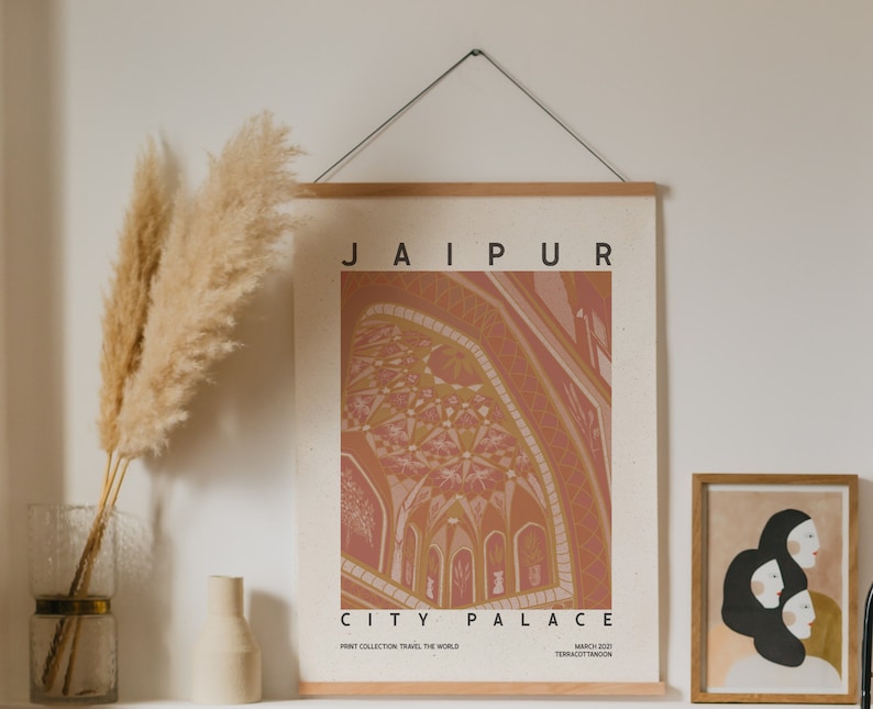 Travel Print India Travel Art Print Jaipur City Palace Drawing Jaipur City Palace Print Mid Century Modern Art Travel Poster