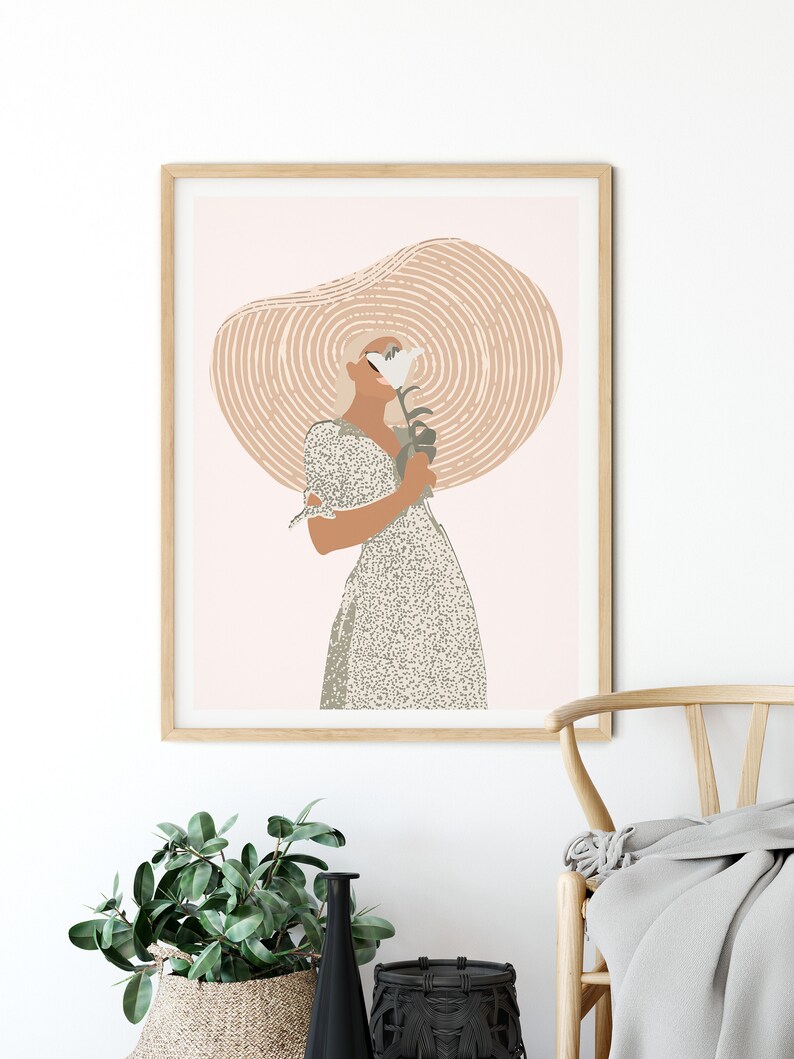 Boho Wall Decor Above Bed Art Terracotta Minimalist Drawing Etsy