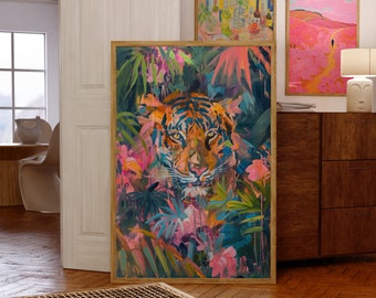 Tropical Tiger Art Print: Maximalist Jungle Wall Decor