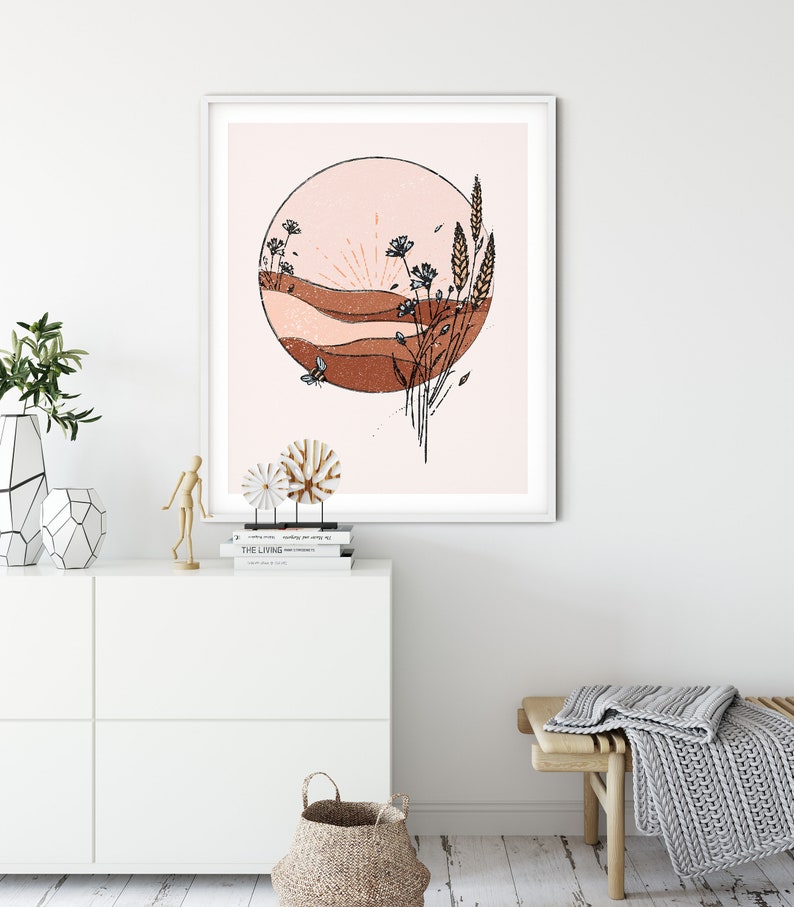 Boho Wall Decor Burnt Orange Print Vintage Inspired Wall Art Etsy