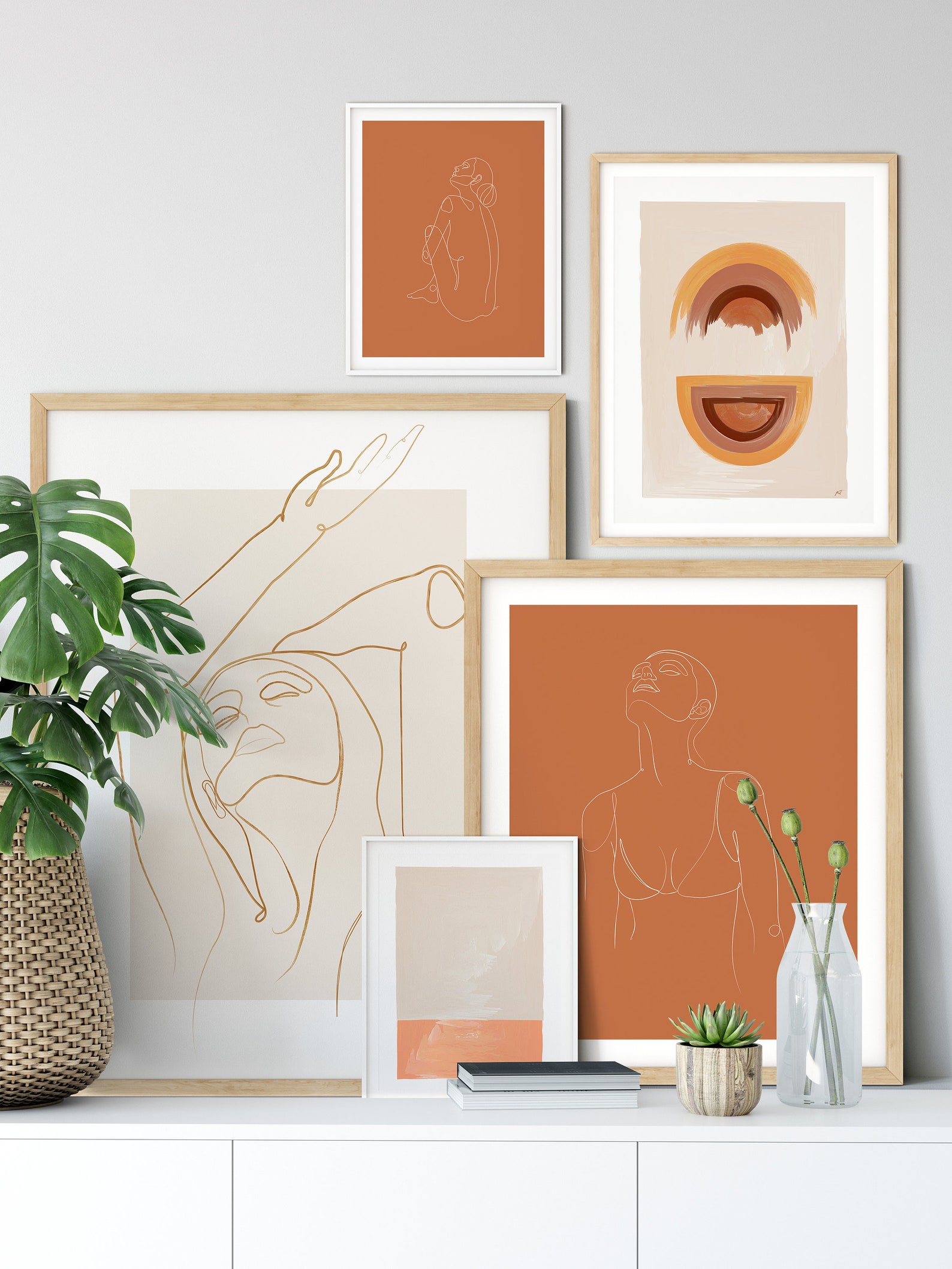 Burnt Orange Room Decor Gallery Wall Set of 5 Prints Boho Etsy