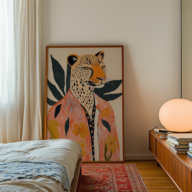 Wall Art Leopard Print Art Boho Bedroom Decor Burnt Orange Home Decor Neutral Wall Art Modern Boho Decor Living Room Wall Art, Eclectic Decor, Bohemian Style, Animal Print Art, Neutral Colors Decor, Boho Living Room Decor, Bedroom Wall Art, Boho Chic