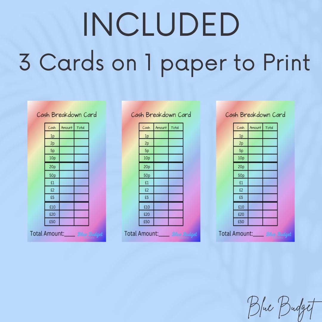 Printable Cash Breakdown Cards: Banking Slips for Budgeting (PDF ...