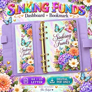 Floral Sinking Funds Dashboard and Bookmark Printable | Butterfly A6 Budget Binder Inserts | A4 & US Letter Digital PDF