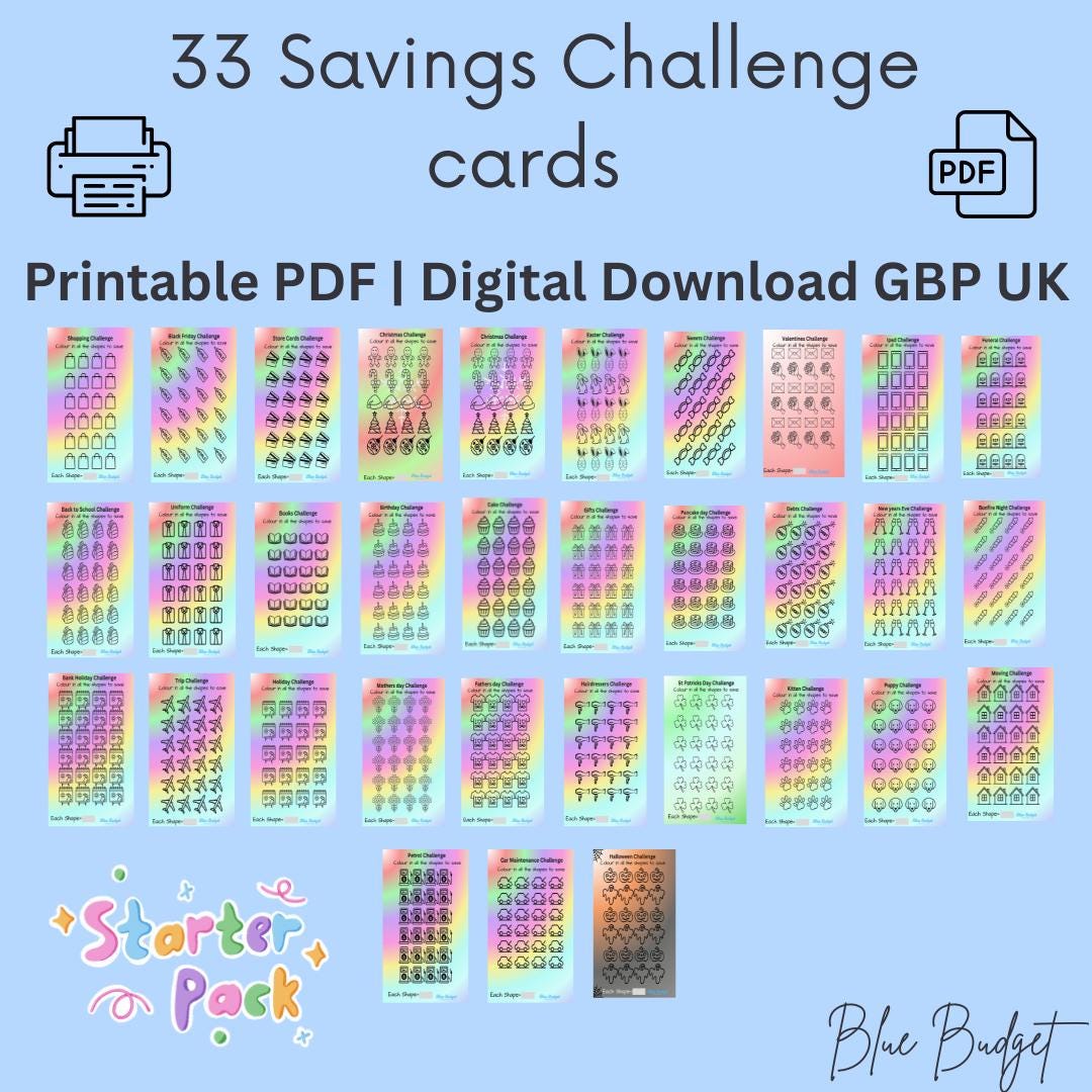 33 Savings Challenge Cards | Pick Your Own Amount | Budget Binder ...