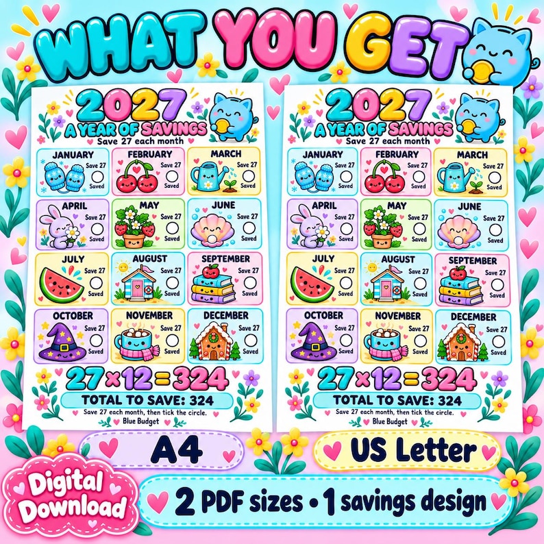 May Print Lettering 2027 Savings Challenge Printable, Monthly Tracker, A4 & US Letter ...