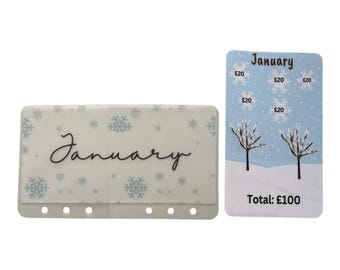 A6 12-month savings challenge bundle – matching matt vellum wallets + 12 monthly saving tracker cards – cash stuffing budget set uk
