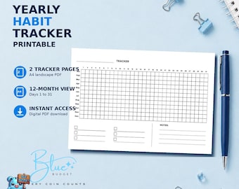 Yearly Habit Tracker Printable, A4 Year in Pixels PDF, Goal and Routine Planner