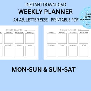 Weekly Planner Printable – Minimal Digital Download PDF – A4 Weekly To-Do List & Schedule
