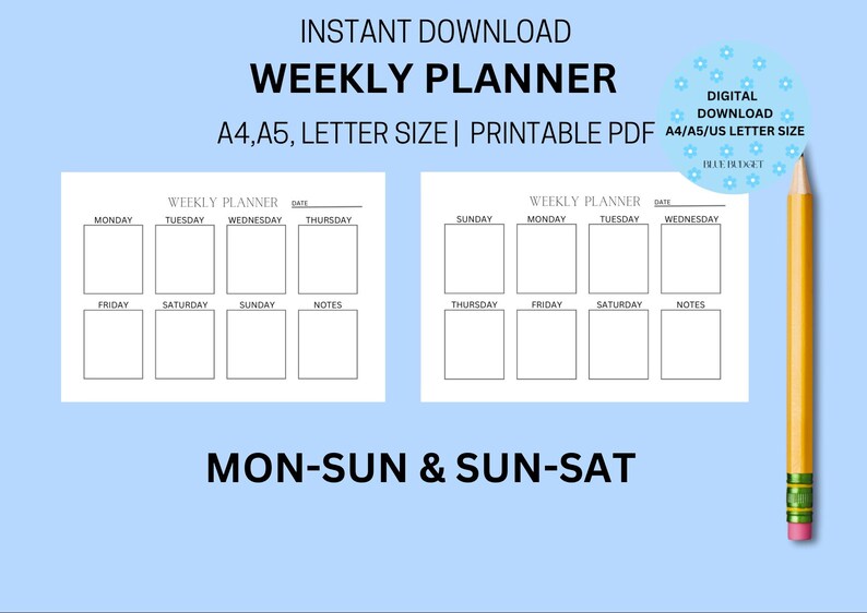 Weekly Planner Printable – Minimal Digital Download PDF – A4 Weekly To ...