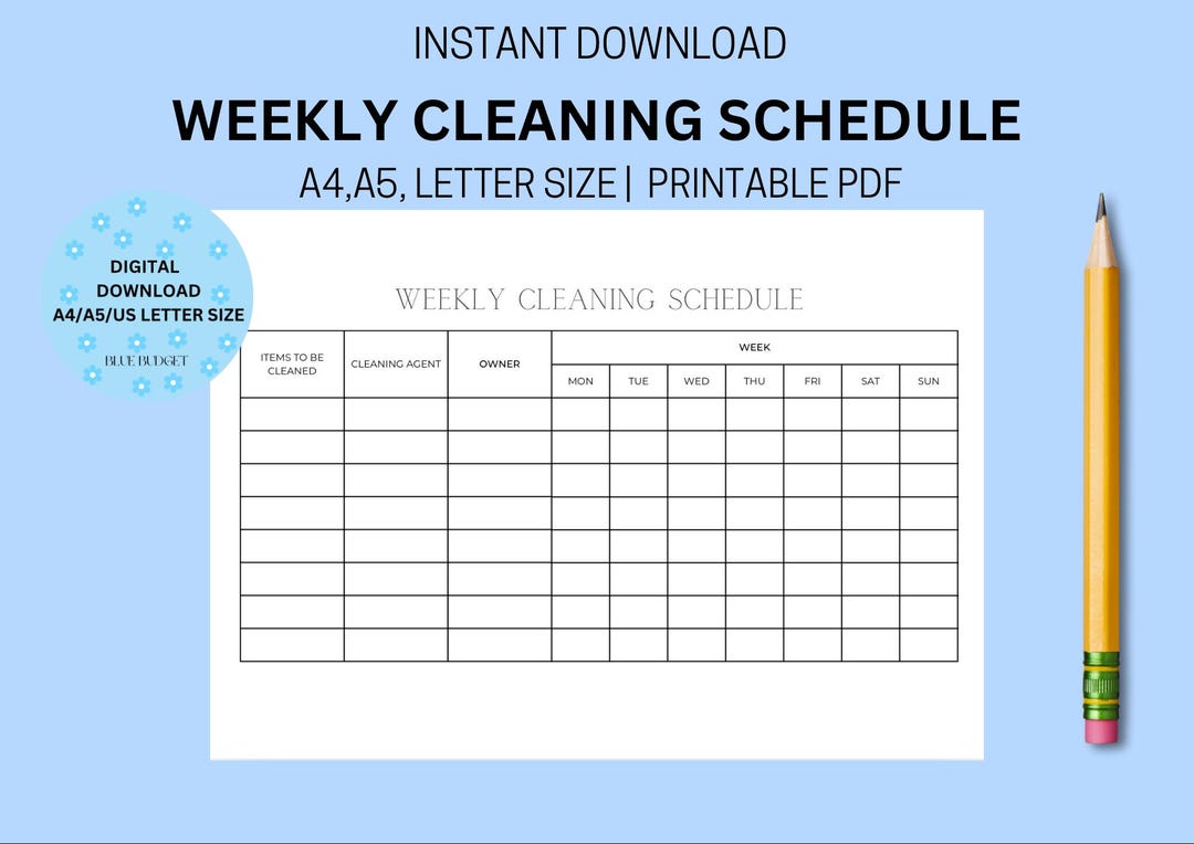 Weekly Cleaning Schedule Printable – Digital Download PDF – Minimal ...