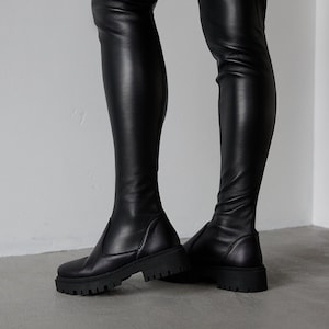 Black Women&#39;s Over-the-knee Boots, High Knee Boots For Girls, Genuine Leather Women High Knee Boots, High Heels Boots Female, Custom Shoes