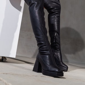Over The Knee Boot For Women, Sexy Women&#39;s Autumn knee Boots, Thigh High black Boots, Leather Stretch Women Shoes