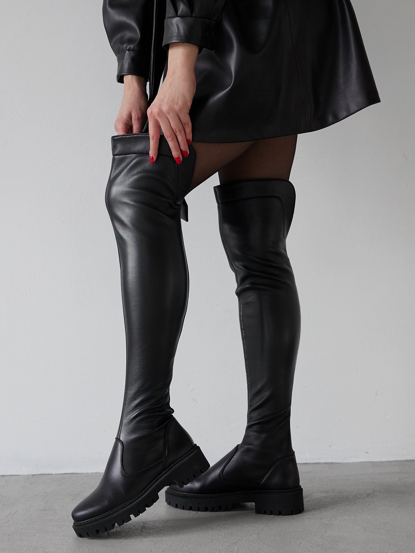 Custom Leather High heel Knee Boots for Women Genuine Women High Knee Custom Shoes High Heels Etsy