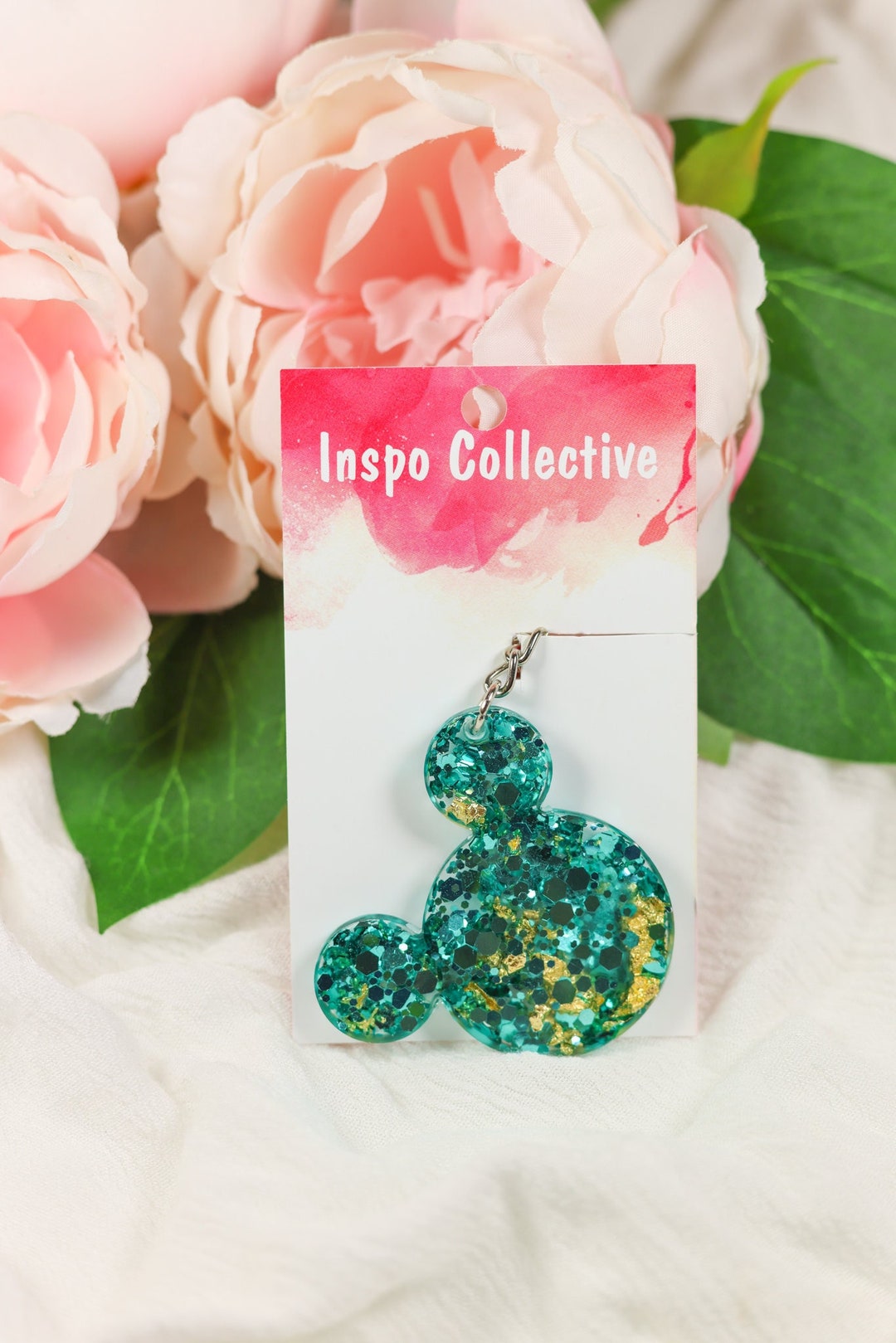 Mickey Mouse or Minnie Mouse Keyring With Blue and Gold Etsy