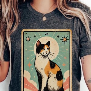 Chemise carte tarot chat calicot, chemise chat calicot rétro, cadeau maman drôle chat calicot, chemise carte tarot chat, cadeau chat calicot, vêtements chat calicot