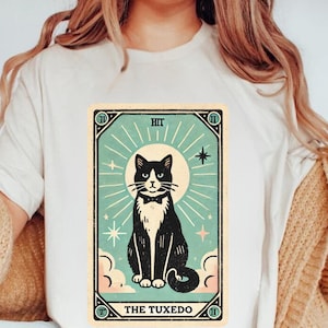Chemise de carte de tarot de chat de smoking, chemise de chat de smoking rétro, cadeau drôle de maman de chat de smoking, chemise de carte de tarot de chat, cadeau de chat de smoking, vêtements de smoking de chat