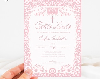 Spanish Cielito Lindo Bautizo Invitation, Pink Floral Spanish Bautizo Invite, Mexican Baby Girl Baptism Invite, Cielito Lindo Card