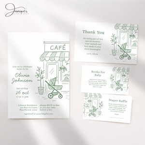Cafe Baby Shower Bundle, Coffee Baby Shower Invitation Set, Cafe Bebe Baby Shower Bundle, Coffee Bean Invite, French Cafe Invite