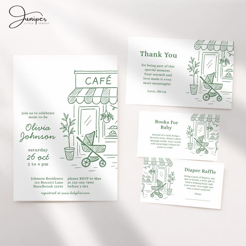 Cafe Baby Shower Bundle, Coffee Baby Shower Invitation Set, Cafe Bebe Baby Shower Bundle, Coffee Bean Invite, French Cafe Invite