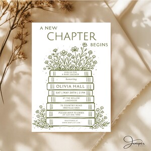 Book Themed Baby Shower Invitation, A New Chapter Begins Invite, Greenery Storybook Baby Invite, Vintage Book Invite, Floral Baby Shower,