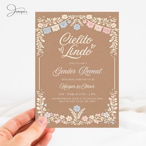 Cielito Lindo Gender Reveal Invite, Gender Reveal Party Template, Mexican He or She Invitation, Papel Picado What Will Baby Be Invitation