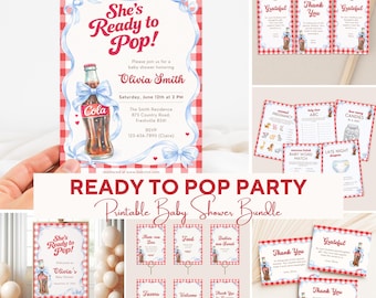 She’s Ready to Pop Baby Shower Bundle, Soda Pop Baby Shower Signs and Decor, Red Gingham Cola Baby Shower Set, Custom Cola Baby Shower Theme