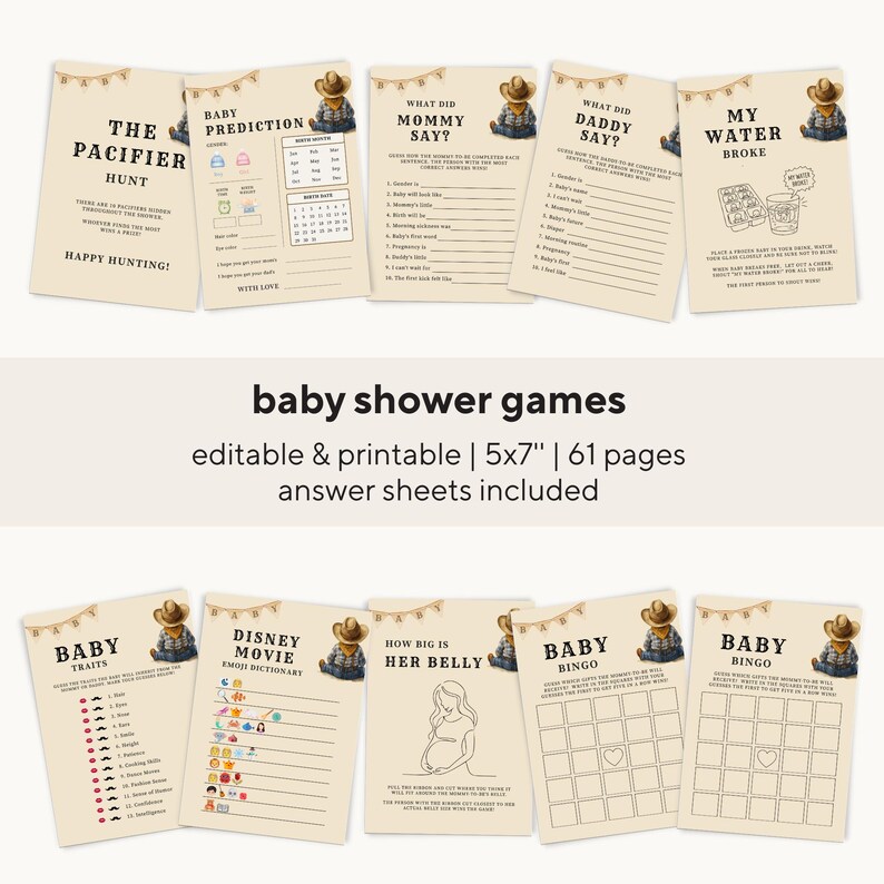Editable A Little Cowboy Is On The Way Baby Shower Bundle, Rustic Cowboy Baby Shower Card, Wild West Baby Shower, Custom Rodeo Baby Shower