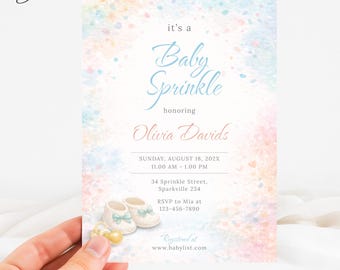 It's a Baby Sprinkle Shower Invitation, Pastel Baby Shower Template, Confetti Baby Shower Card, Gender Reveal Blue Pink Baby Shower Invite